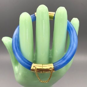 Peking Glass Bracelet Azure Blue with Gold Hinge and Clasp